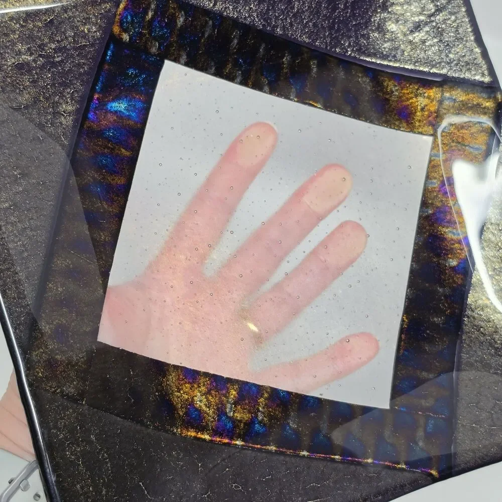 Chris Paulson Fused Art Glass Trinket Tray Plate Signed Dichroic Iridescent